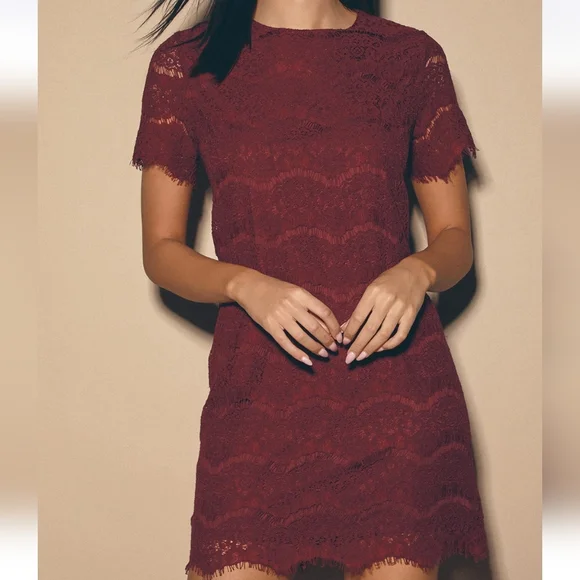 Lulus, Take Me To Brunch, Burgundy Lace Shift Dress, EUC, Women's XL - Picture 16 of 16